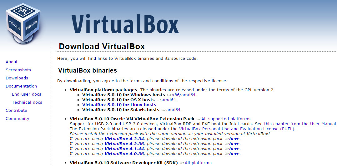Virtual Box 下载页面
